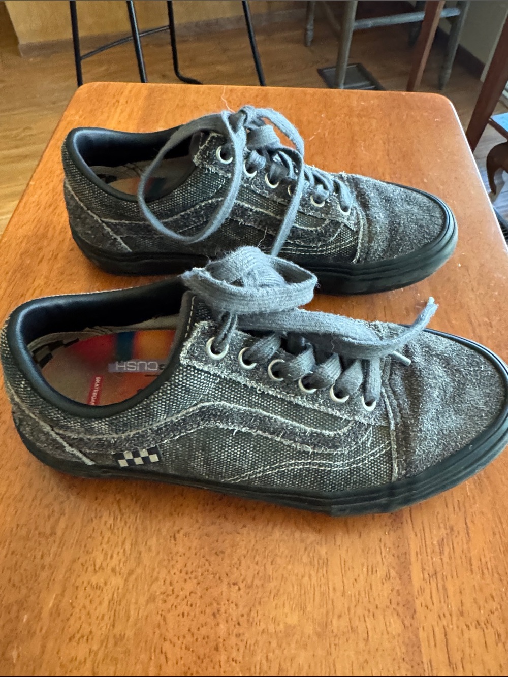 Vans Gray Canvas & Suede Low-Top Sneakers with Red Heel Logo